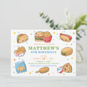 Kawaii Niedlich Fast Food Party Junge Geburtstag Einladung (Stehend Vorderseite)