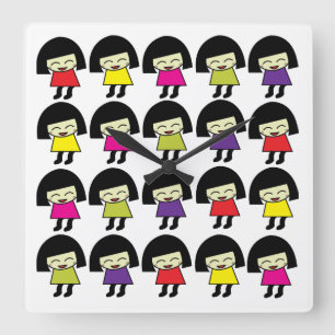 Kawaii Niedlich Girls Kawaii Quadratische Wanduhr