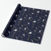 Kawaii Niedlich Night Cats Moon Stars Muster Geschenkpapier (Ungerollt)