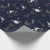 Kawaii Niedlich Night Cats Moon Stars Muster Geschenkpapier (Ecke)