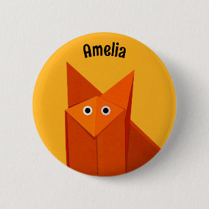 Kawaii Niedlich Origami Fox Yellow Geometric Art N Button