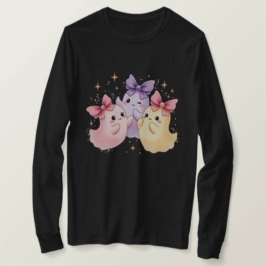 Kawaii Niedlich Pastel Ghosts mit Bows T-Shirt (Design vorne)