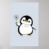 Kawaii Niedlich Penguin Holding Dandelion Lächeln Poster (Vorne)