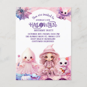 Kawaii Niedlich Pink Halloween Geburtstag Einladungspostkarte