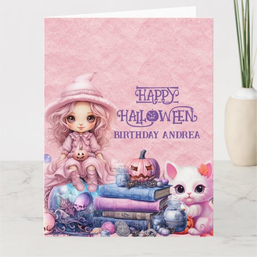 Kawaii Niedlich Pink Halloween Karte (Vorderseite)