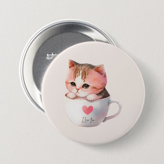 Kawaii Niedlich Striped Pink Chibi Cat Button (Vorne & Hinten)