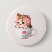 Kawaii Niedlich Striped Pink Chibi Cat Button (Vorderseite)