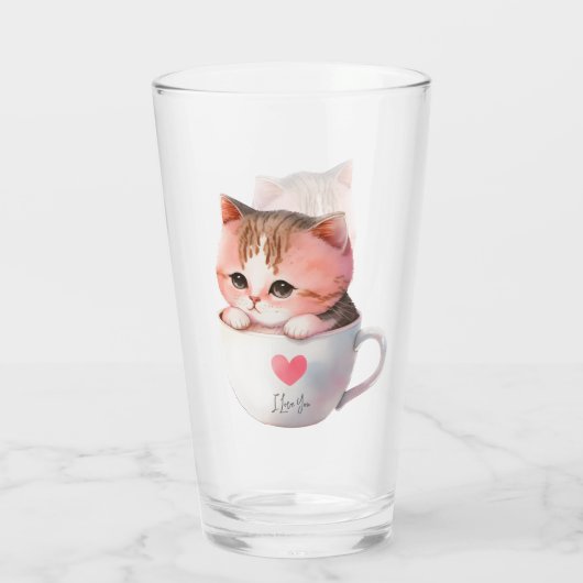 Kawaii Niedlich Striped Pink Chibi Cat Glas (Rückseite)