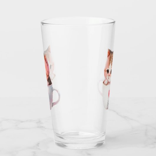 Kawaii Niedlich Striped Pink Chibi Cat Glas (Rechts)