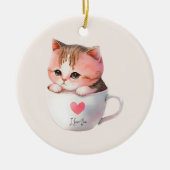 Kawaii Niedlich Striped Pink Chibi Cat Keramik Ornament (Vorne)
