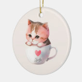 Kawaii Niedlich Striped Pink Chibi Cat Keramik Ornament (Links)