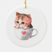 Kawaii Niedlich Striped Pink Chibi Cat Keramik Ornament (Hinten)