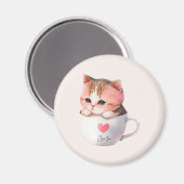 Kawaii Niedlich Striped Pink Chibi Cat Magnet (Vorderseite/Rückseite)