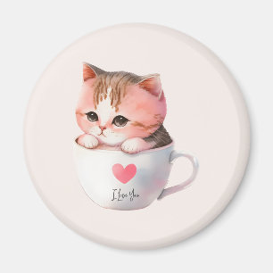 Kawaii Niedlich Striped Pink Chibi Cat Magnet