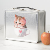Kawaii Niedlich Striped Pink Chibi Cat Metall Brotdose (Beispiel)