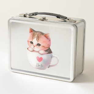 Kawaii Niedlich Striped Pink Chibi Cat Metall Brotdose