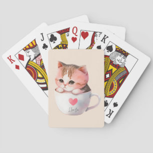 Kawaii Niedlich Striped Pink Chibi Cat Spielkarten