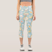 Kawaii Niedlich Sun und Moon Design in hellblau Capri Leggings (Vorderseite)