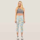 Kawaii Niedlich Sun und Moon Design in hellblau Capri Leggings (Vorderseite)