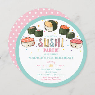 Kawaii Niedlich Sushi Party Girl Birthday Einladung