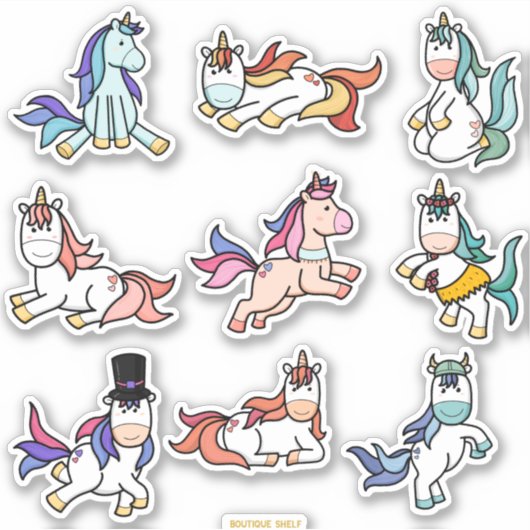 Kawaii Niedlich Unicorn Pony Farbiges Set Aufkleber (Vorderseite)