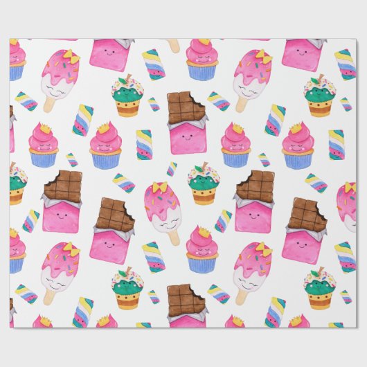 Kawaii Niedlich Watercolor Pastell Candy Süßigkeit Geschenkpapier (Flach)