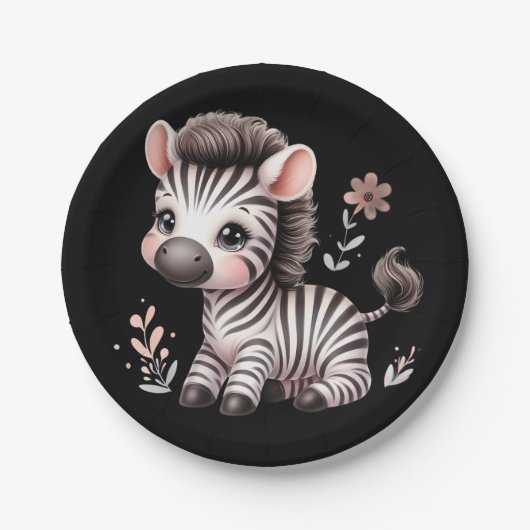 Kawaii Niedlich Zebra Wildlife Fun Black and White Pappteller (Vorderseite)