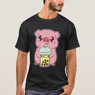 Kawaii Niedlich Zodiac Boba Pig Banana Blase Pearl T-Shirt