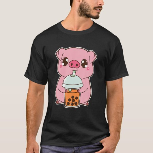Kawaii Niedlich Zodiac Boba Pig Thai Iced Blubble T-Shirt (Vorderseite)