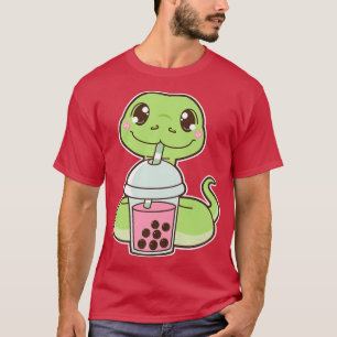 Kawaii Niedlich Zodiac Boba Snake Strawberry Bubbl T-Shirt