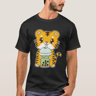 Kawaii Niedlich Zodiac Boba Tiger Matcha Grüne Bla T-Shirt
