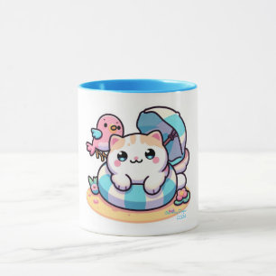 Kawaii niedliche Katze im Strandbuch Tasse