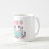 Kawaii niedliche Katze mit Buch Kaffeetasse (VorderseiteRechts)