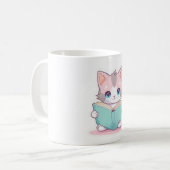 Kawaii niedliche Katze mit Buch Kaffeetasse (Vorderseite Links)