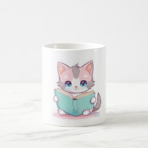 Kawaii niedliche Katze mit Buch Kaffeetasse