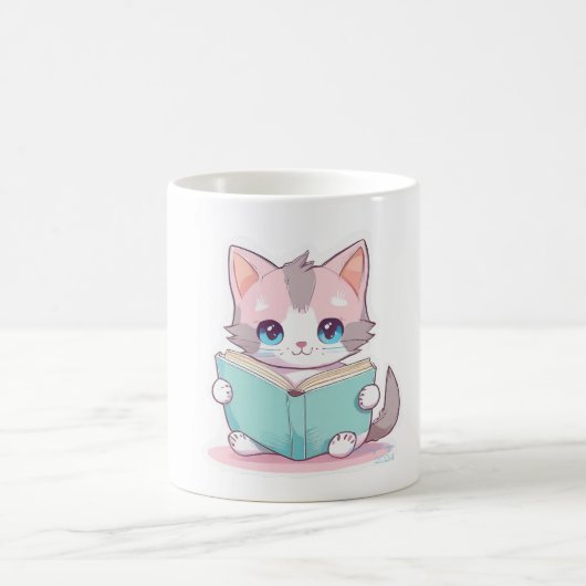 Kawaii niedliche Katze mit Buch Kaffeetasse (Mittel)