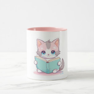 Kawaii niedliche Katze mit Buch Tasse