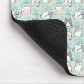 Kawaii Niedliche Katzen & Blume Muster Grüner Hint Mousepad (Ecke)