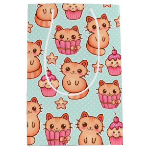 Kawaii Niedliche Katzen Cupcakes Pink und Blau Mus Mittlere Geschenktüte