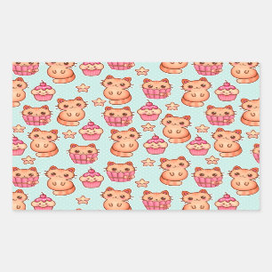 Kawaii Niedliche Katzen Cupcakes rosa und blaues M Rechteckiger Aufkleber