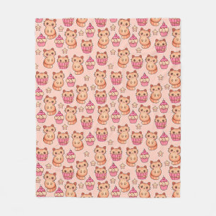 Kawaii Niedliche Katzen und Cupcakes rosa Muster Fleecedecke