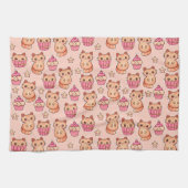 Kawaii Niedliche Katzen und Cupcakes rosa Muster Geschirrtuch (Horizontal)