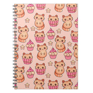 Kawaii Niedliche Katzen und Cupcakes rosa Muster Notizblock