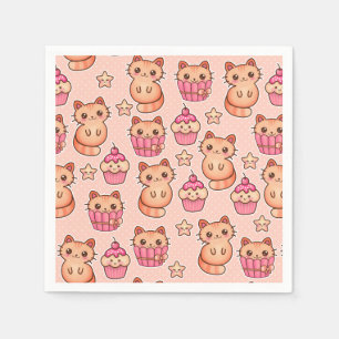 Kawaii Niedliche Katzen und Cupcakes rosa Muster Serviette