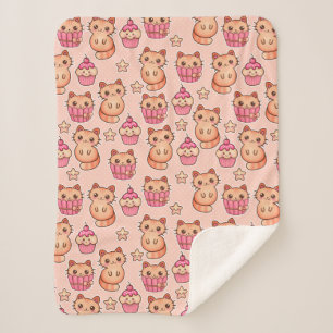 Kawaii Niedliche Katzen und Cupcakes rosa Muster Sherpadecke