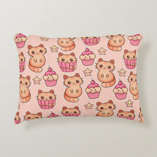 Kawaii Niedliche Katzen und Cupcakes rosa Muster Zierkissen