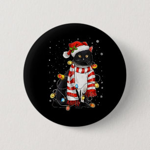 Kawaii Niedliche schwarze Katze Santa hat sich im  Button
