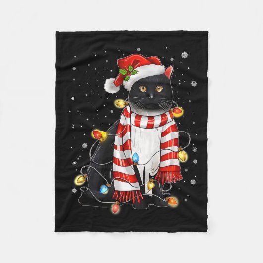 Kawaii Niedliche schwarze Katze Santa hat sich im Fleecedecke (Vorderseite)