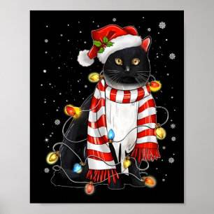 Kawaii Niedliche schwarze Katze Santa hat sich im  Poster