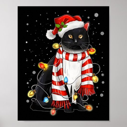 Kawaii Niedliche schwarze Katze Santa hat sich im Poster (Vorne)
